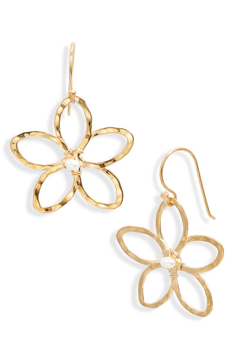 Kiara by Ki-ele Melia Freshwater Pearl Flower Drop Earrings, Main, color, Gold