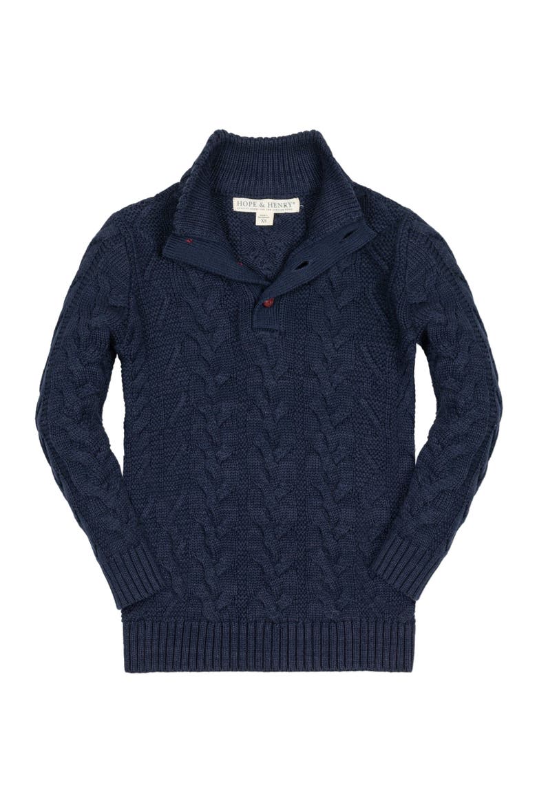 Baby Boys' Organic Mock Neck Cable Sweater, Infant, Main, color, Chunky Navy Cable
