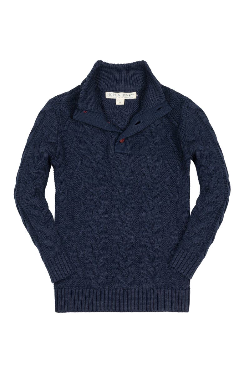 Hope & Henry Baby Boys' Organic Mock Neck Cable Sweater, Infant, Main, color, Chunky Navy Cable