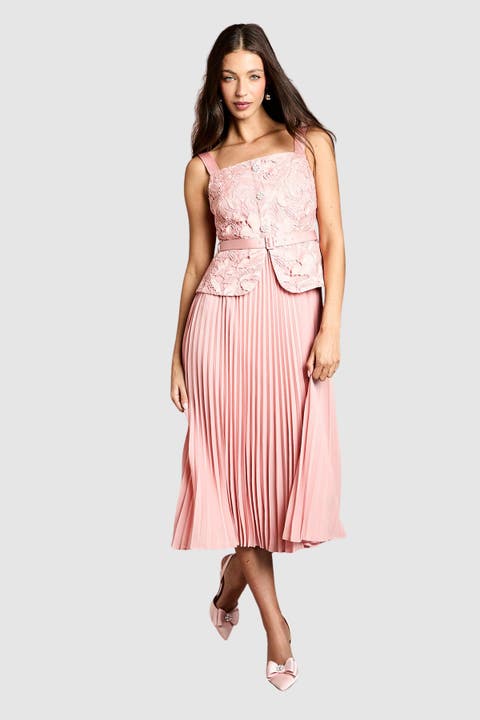 Lace Peplum Belted Midi Dress