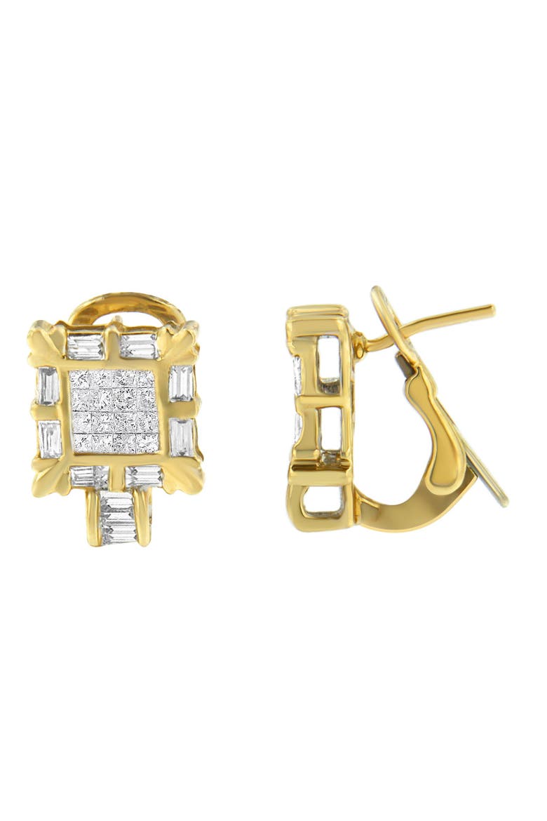 14K Yellow Gold 7/8 Cttw Diamond Huggie Hoop Omega Earrings, Alternate, color, Yellow