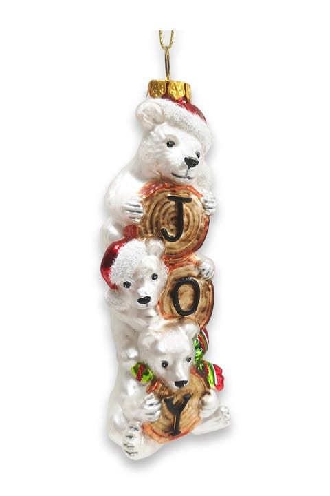 Joyful Polar Bear Trio Stacked Glass Ornament