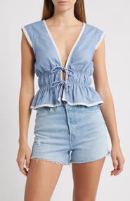 WAYF Clara Tie Front Linen Blend Top