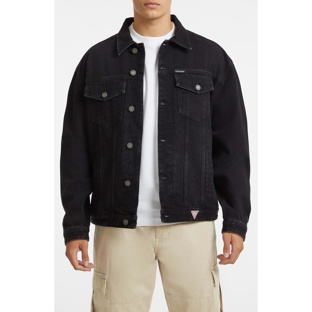 Guess Jeans Oversize Denim Trucker Jacket In Black