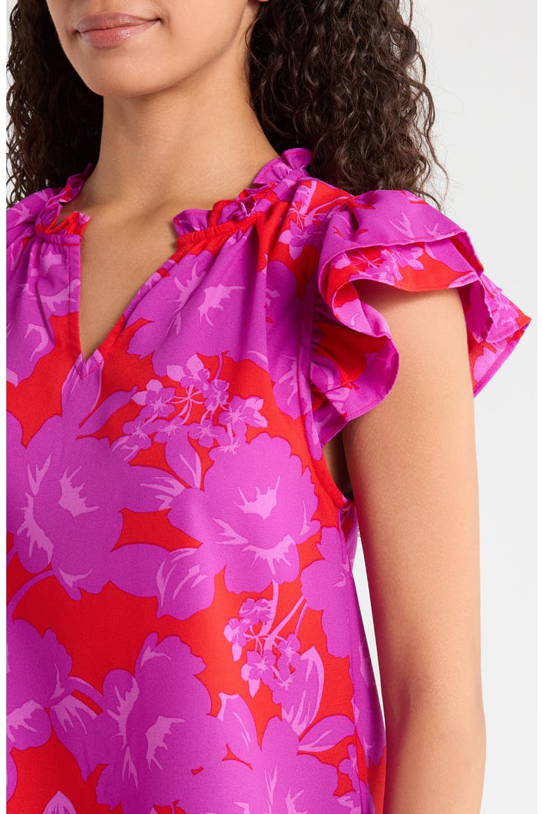 Bellissima Floral Print Ruffle Sleeve Top, Alternate, color, RED-MAGENTA