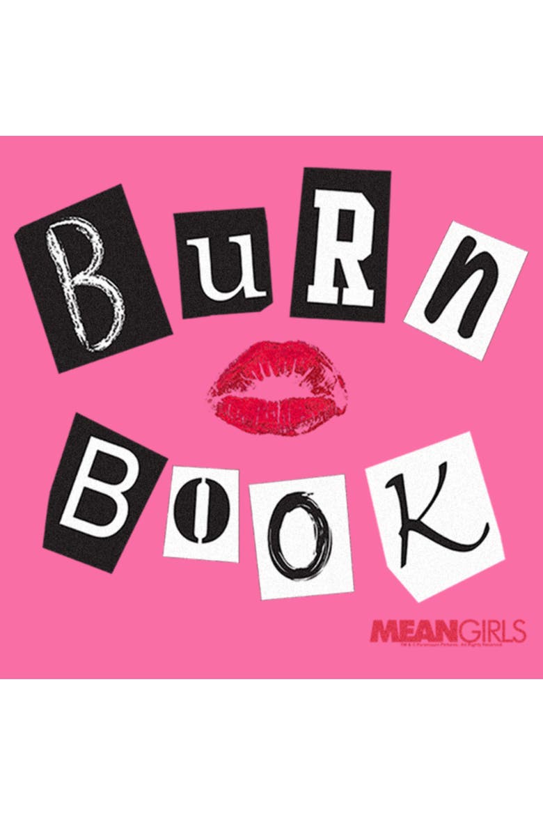 Girl's Mean Girls Burn Book Kiss  Graphic T-Shirt, Alternate, color, Light Pink