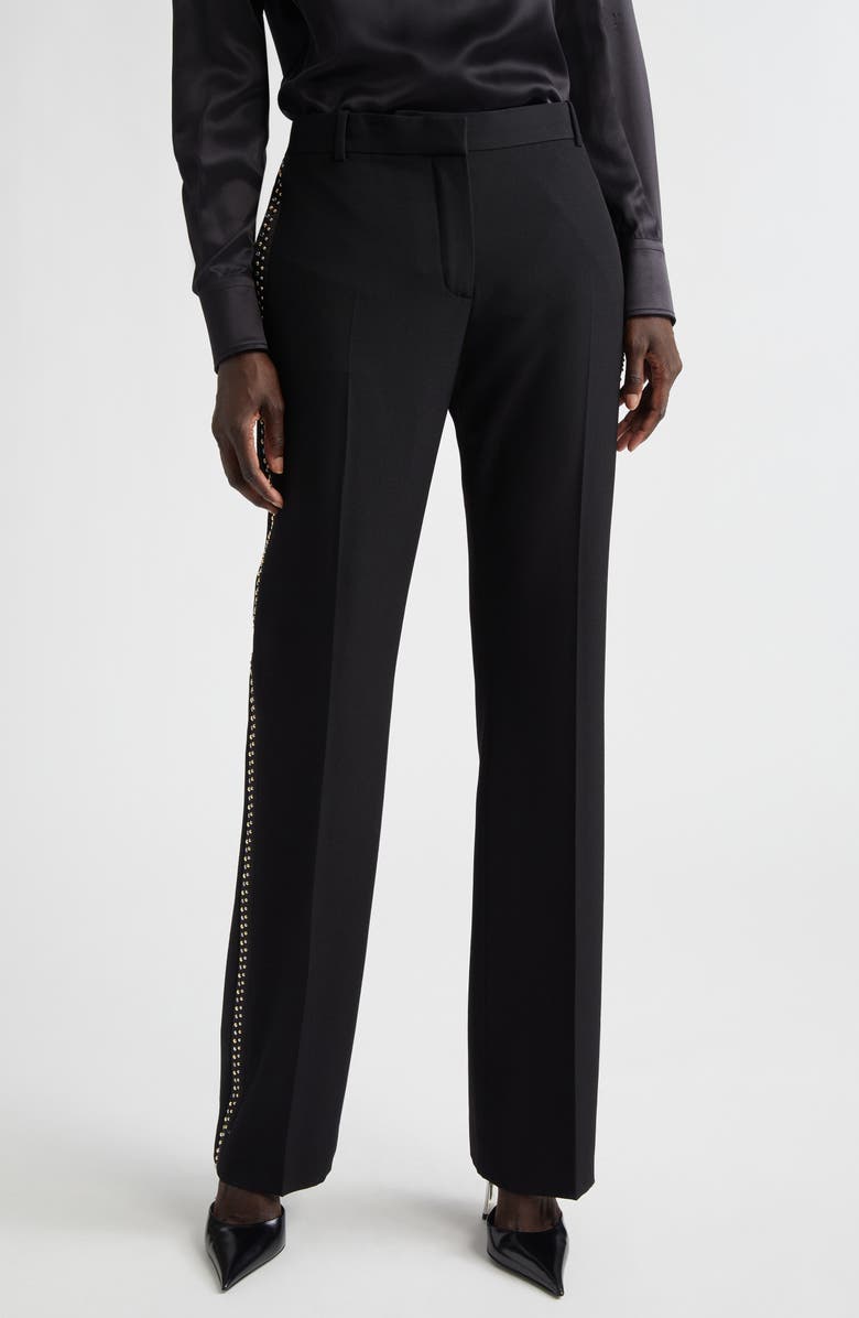 Versace Studded Wool Grain de Poudre Bootcut Pants, Main, color, Black