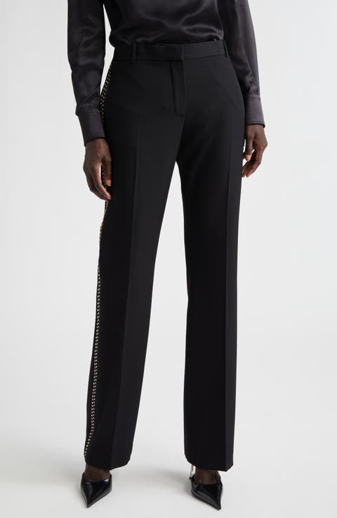 Studded Wool Grain de Poudre Bootcut Pants