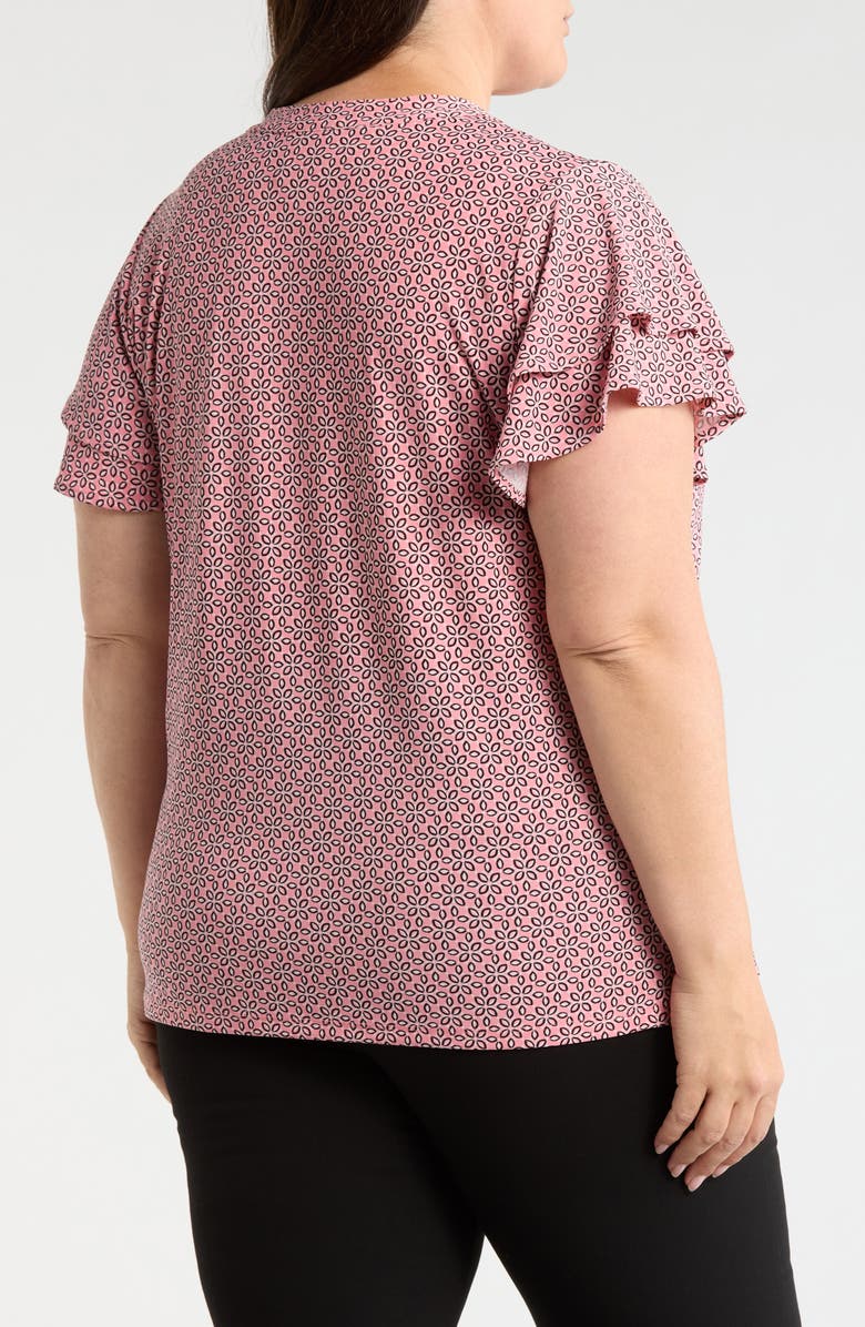 Jones New York Print Flutter Sleeve Top, Alternate, color, Coral Canyon Mult