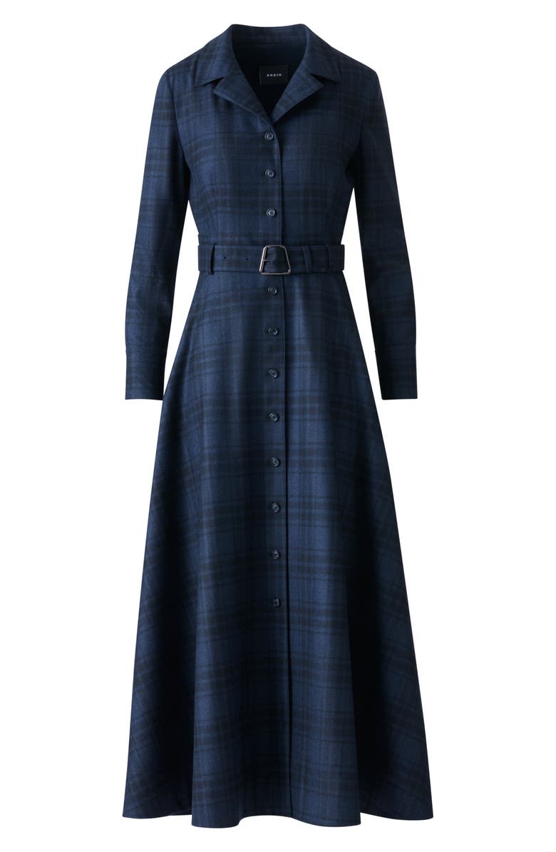 Akris Plaid Long Sleeve Wool Flannel Belted Shirtdress, Alternate, color,