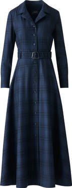 Akris Plaid Long Sleeve Wool Flannel Belted Shirtdress
