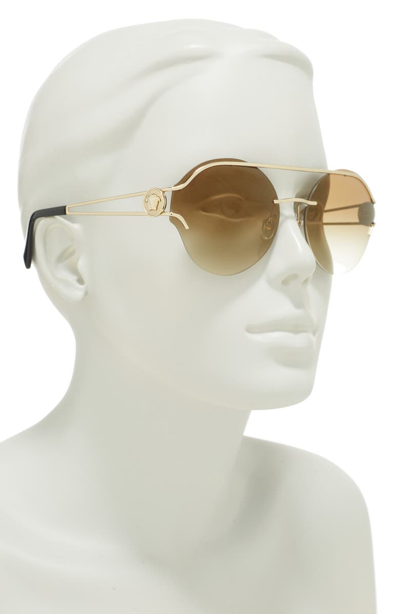 Versace 61mm Round Mirror Sunglasses, Alternate, color, Pale Gold / Brown Mirror