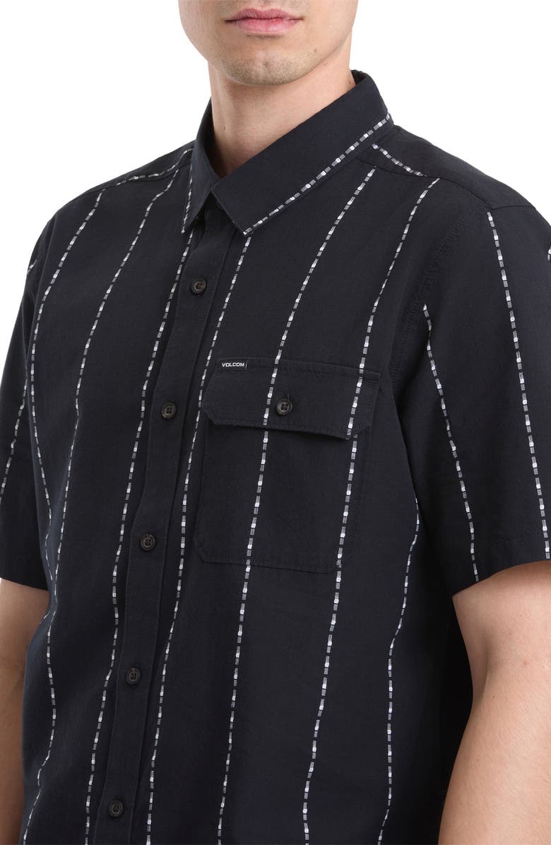 Volcom Whitworth Stripe Short Sleeve Button-Up Shirt, Alternate, color, Black