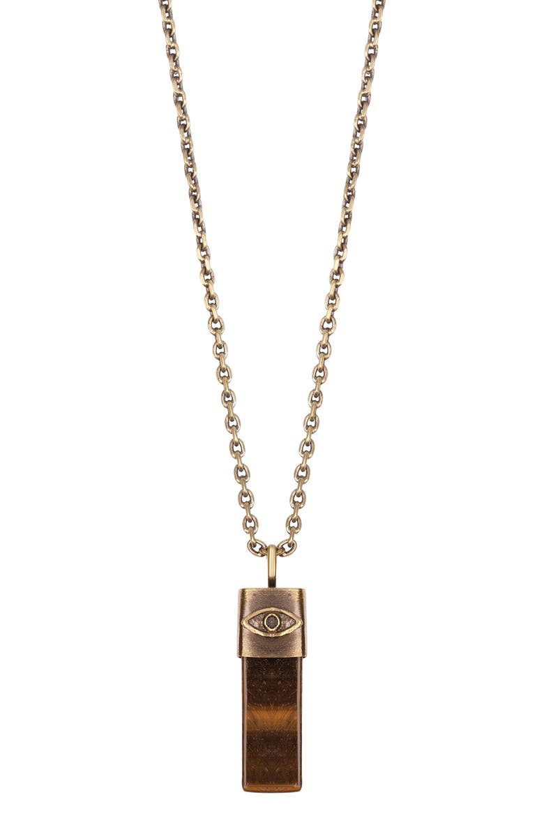 Karma and Luck Men's Tiger’s Eye Evil Eye Pendant Necklace Outstanding Strength, Main, color, Gunmetal/Bronze/Brown