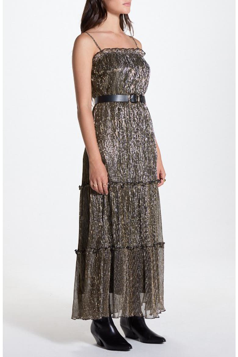 Metallic Tiered Maxi Dress, Alternate, color, BLACK