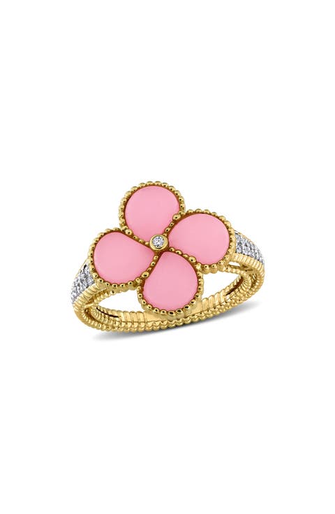 Lab Created Pink Opal Flower Ring