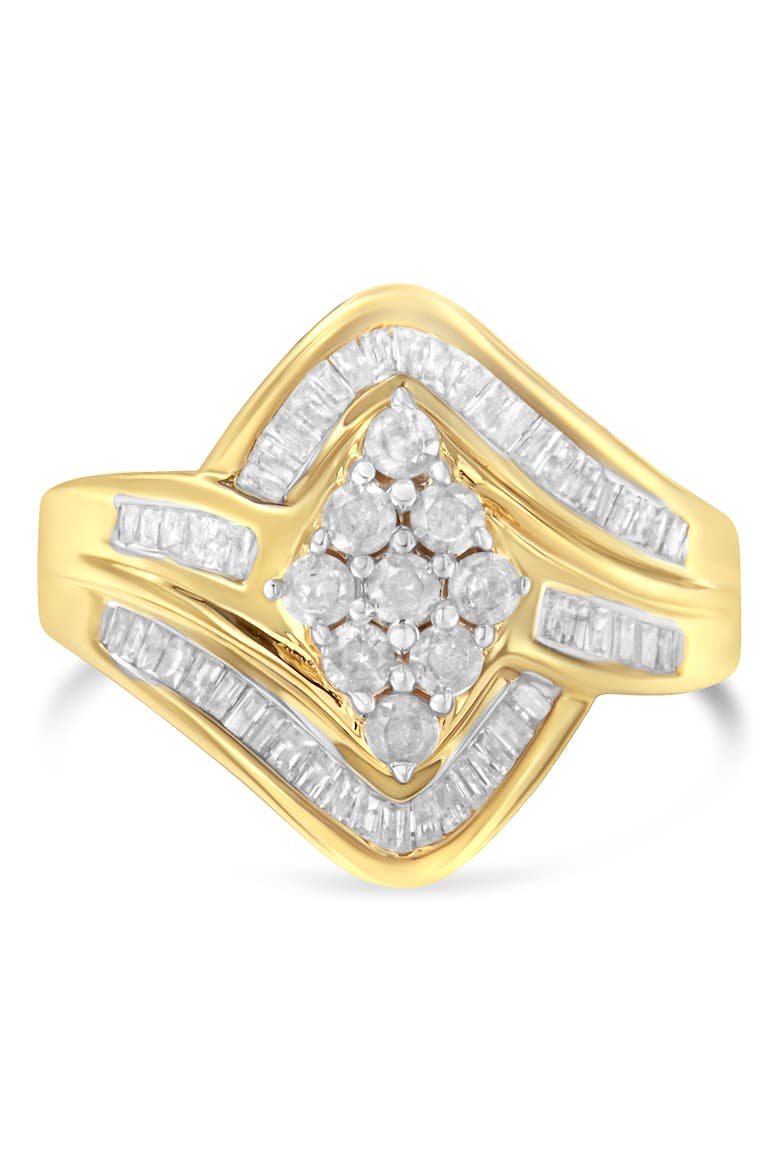 10K Yellow Gold over .925 Sterling Silver 1.0 Cttw Diamond Bypass Cluster Ring, Alternate, color, Yellow Gold over Silver