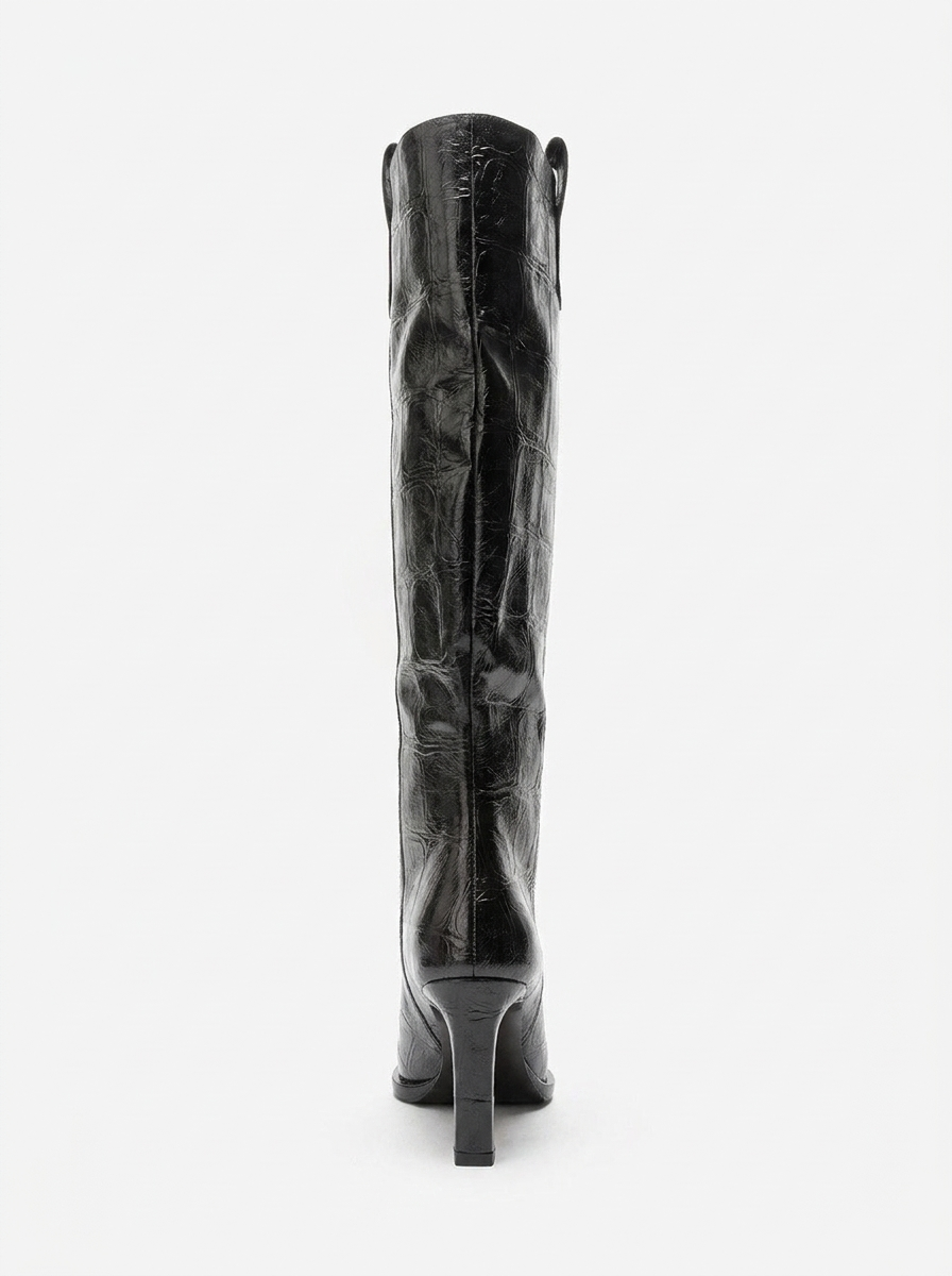 Ludmila Stiletto Knee High Boot, Alternate, color, Black Print