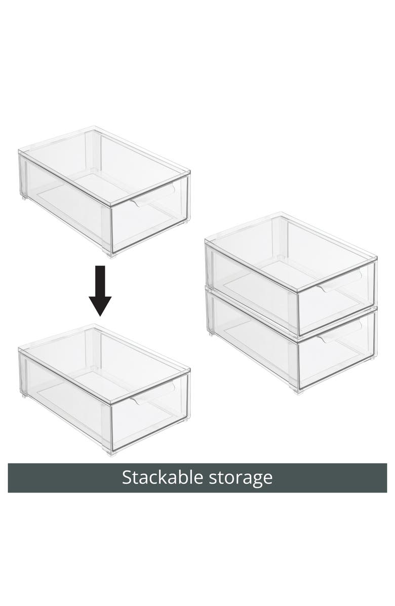 mDesign Stackable Pull-Out Sliding Storage Drawer - Set of 4 - Clear, Alternate, color, Clear