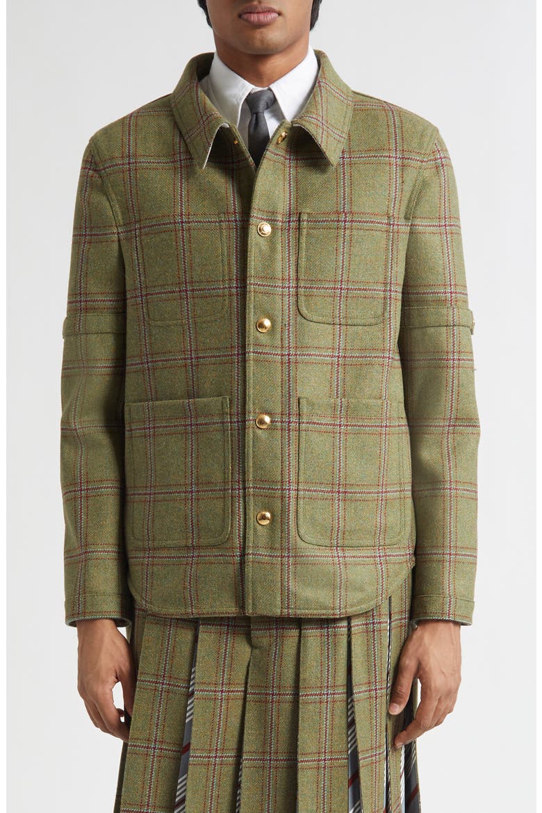 Armband Plaid Wool Utility Jacket, Main, color, GREEN