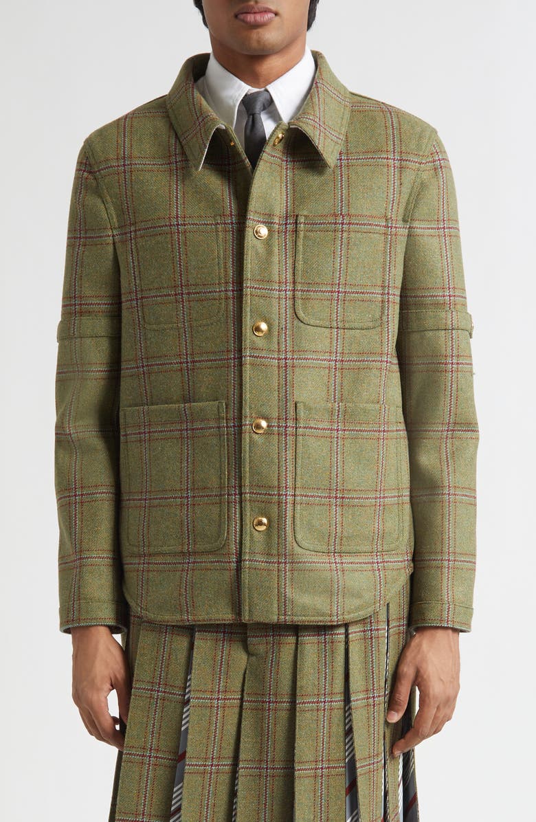 Thom Browne Armband Plaid Wool Utility Jacket, Main, color, Green