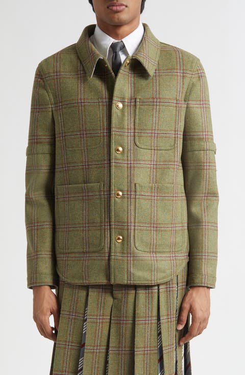 Armband Plaid Wool Utility Jacket
