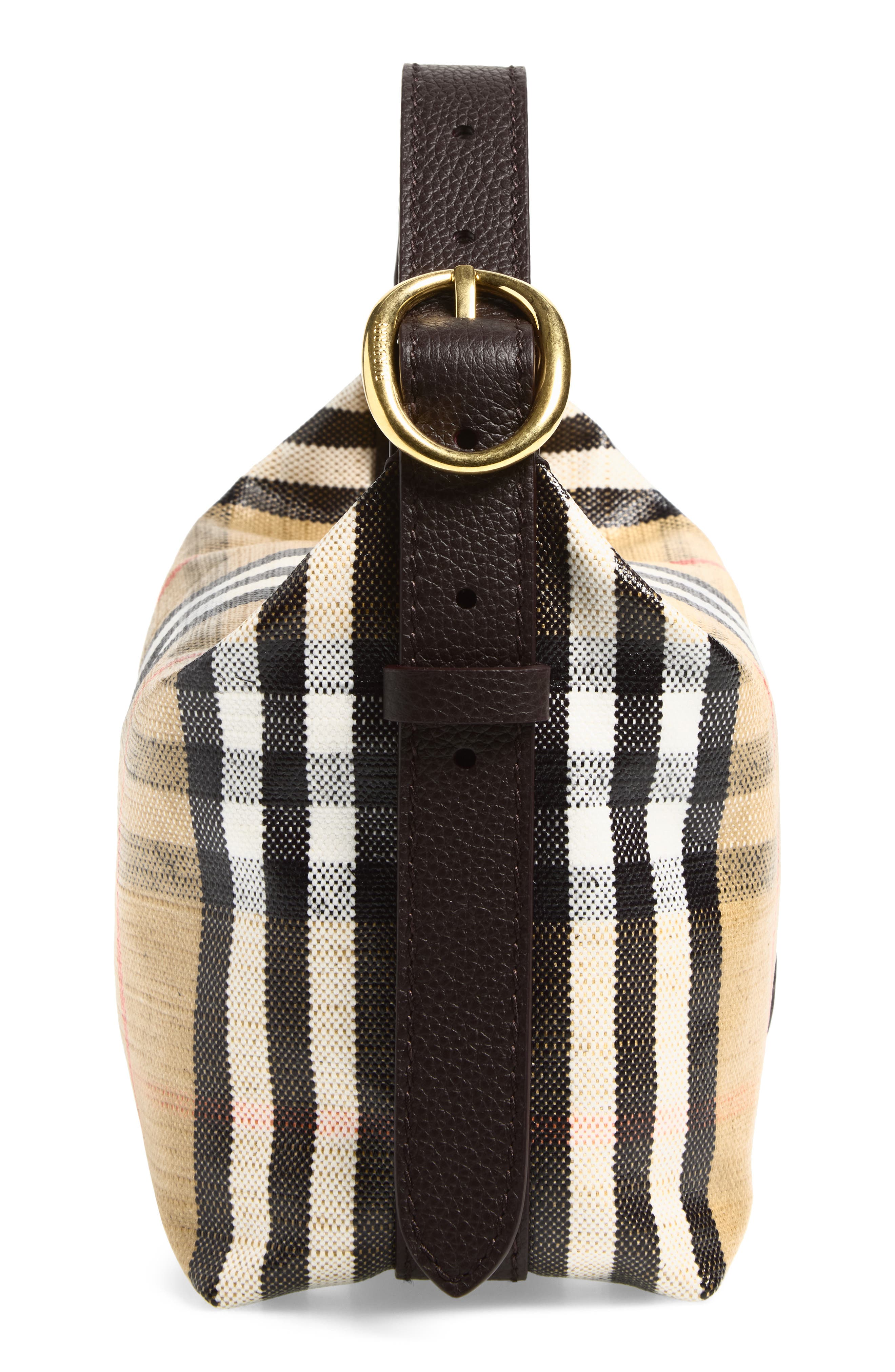 Burberry Highlands Check Coated Canvas Top Handle Bag, Alternate, color, Sand