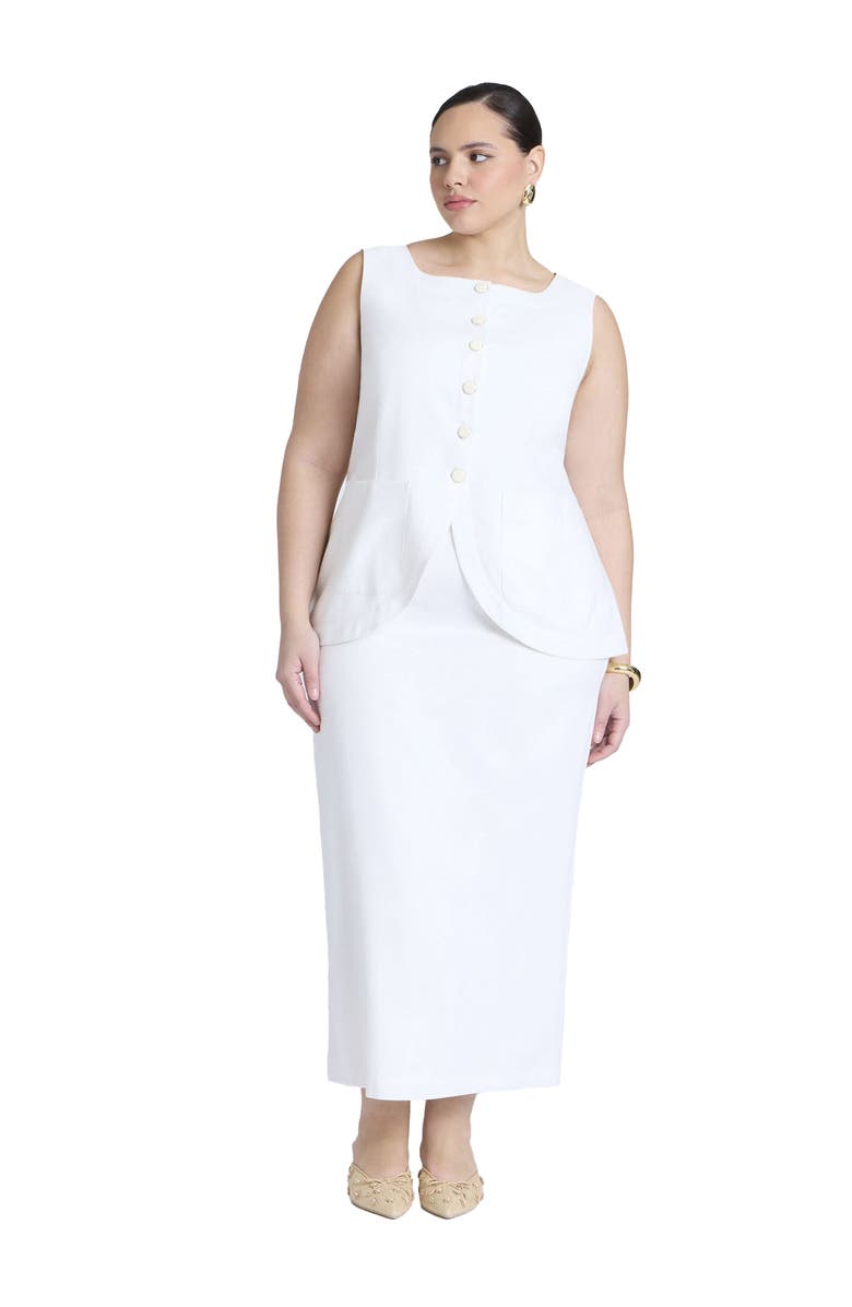 ELOQUII Linen Blend Column Skirt, Main, color, Snow White