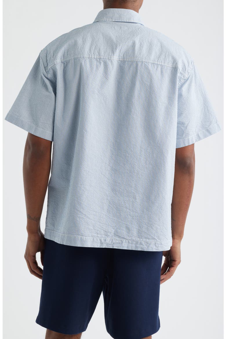 Stripe Short Sleeve Cotton Button-Up Shirt, Alternate, color, BLUE STRIPED