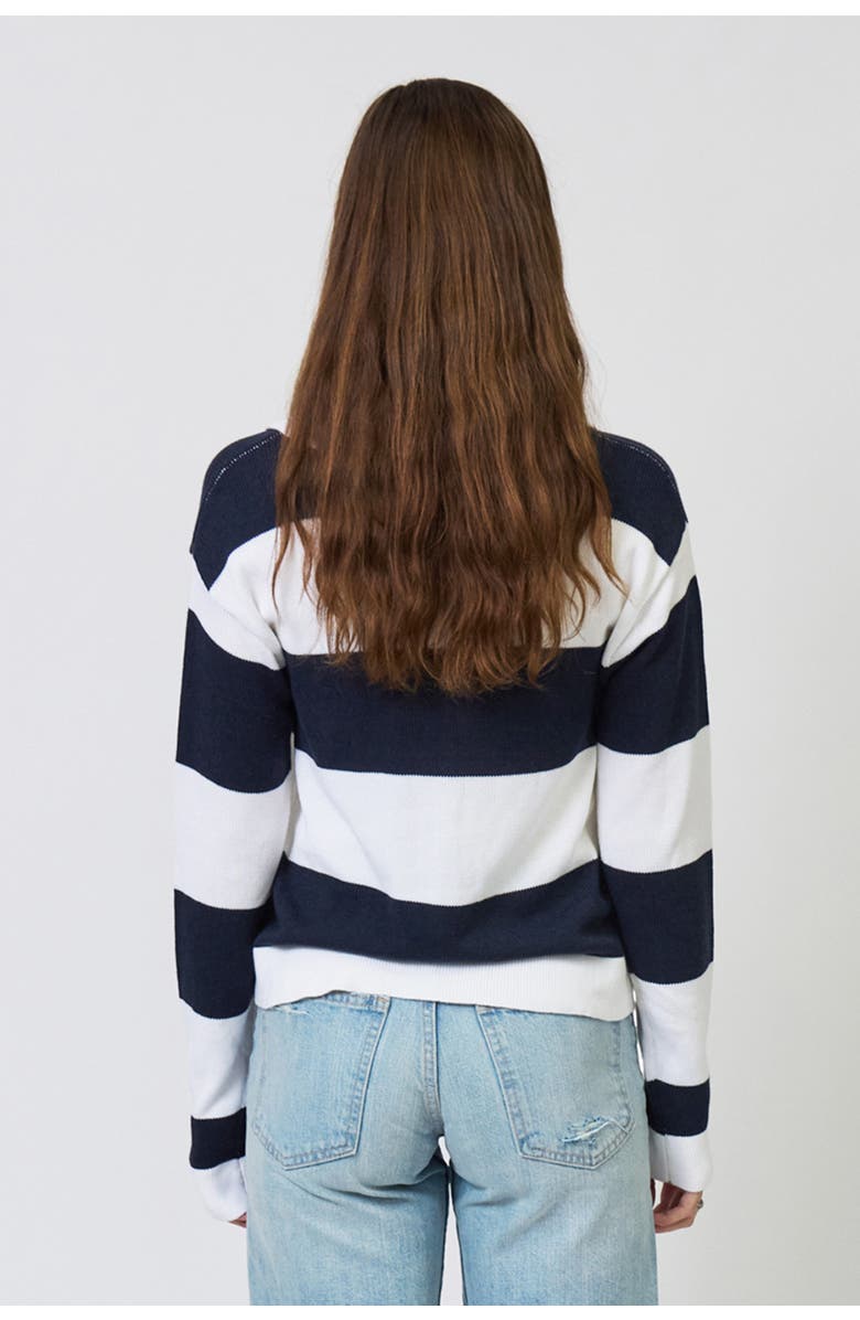 Central Park West Chelsea Rugby Laceup Polo, Alternate, color, Navy Stripe