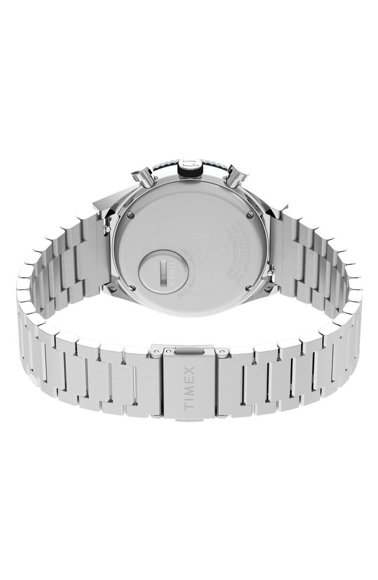 Timex<sup>®</sup> Q Timex 3-Time Zone Bracelet Chronograph Watch, 40mm, Alternate, color, Stainless Steel