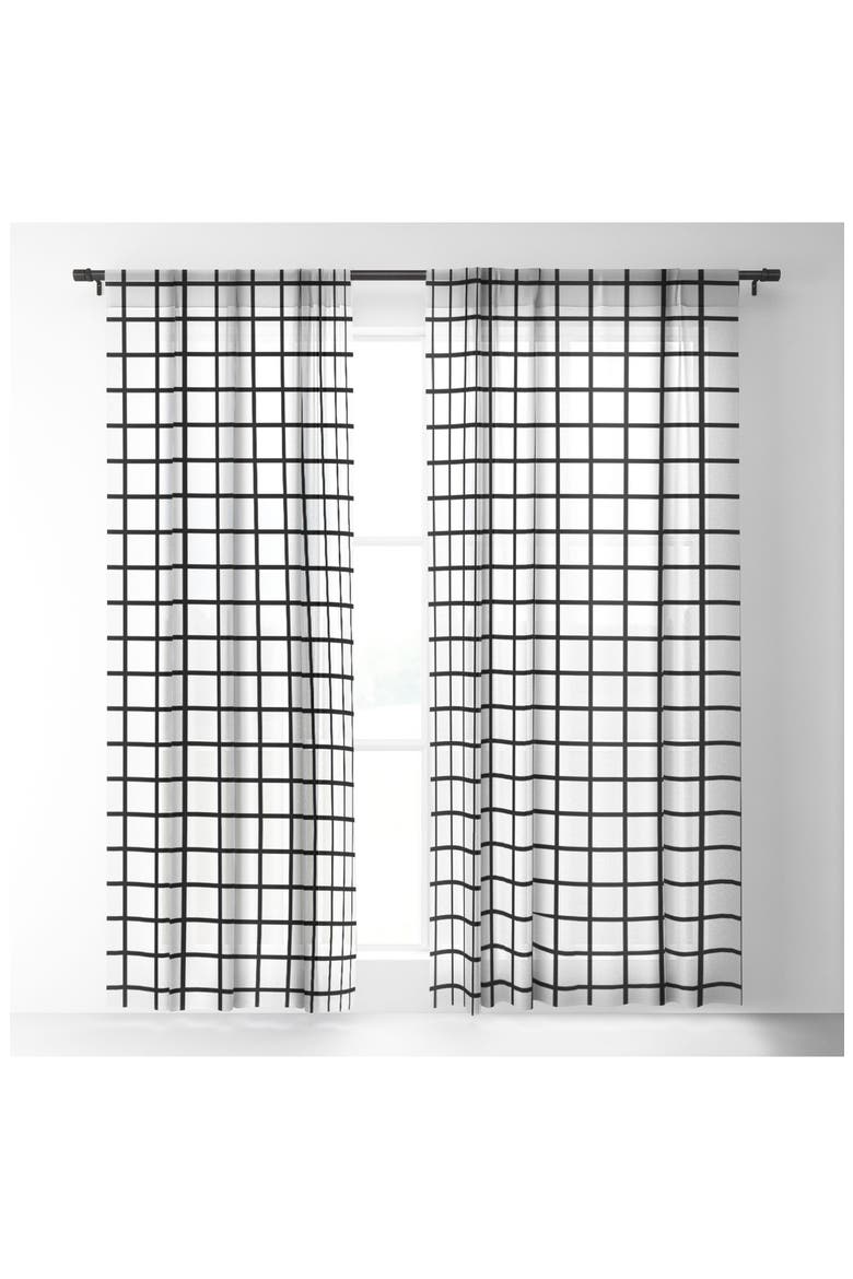 Monochrome Grid Sheer Window Panel, Alternate, color, WHITE