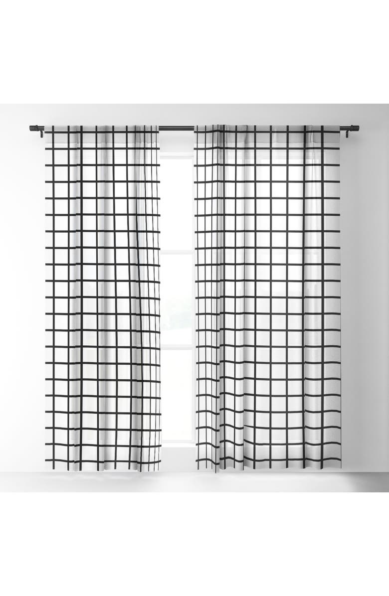 Deny Designs Monochrome Grid Sheer Window Panel, Alternate, color, 