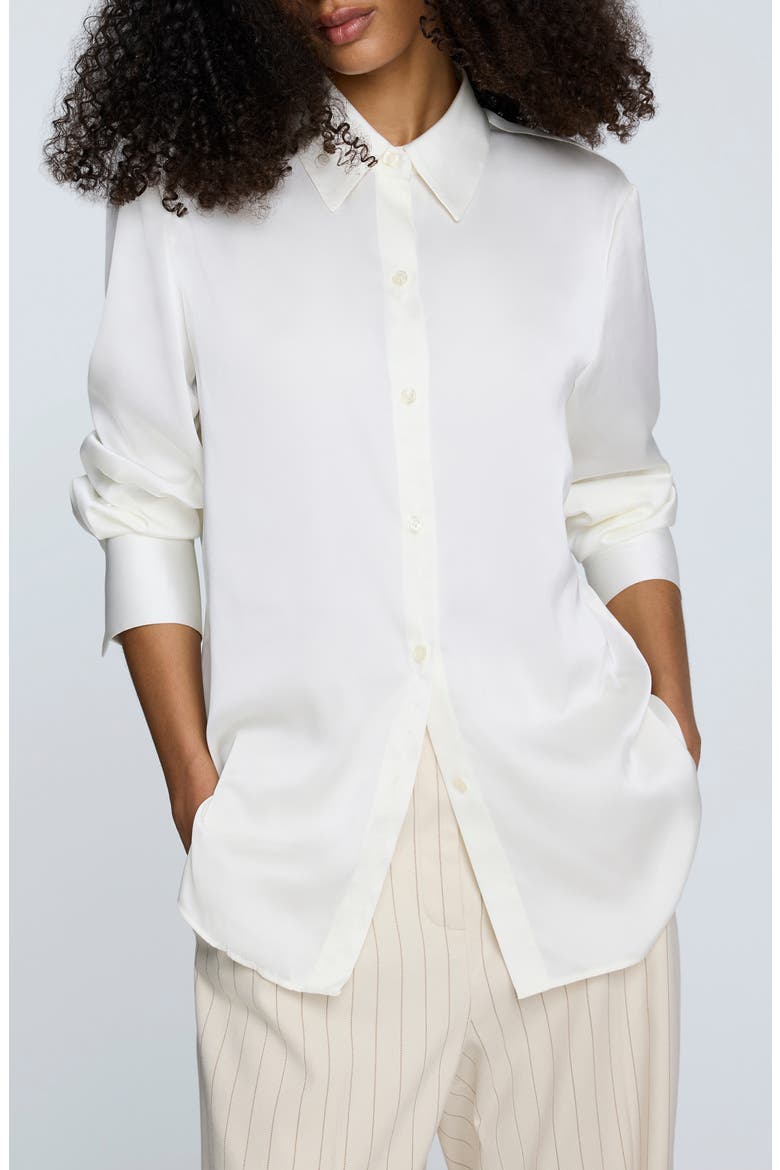Relaxed Fit Stretch Satin Button-Up Shirt, Main, color, OYSTER