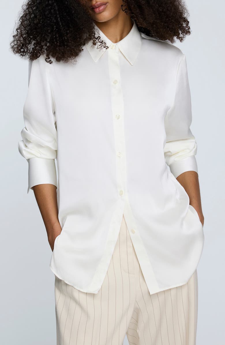 Kenneth Cole Relaxed Fit Stretch Satin Button-Up Shirt, Main, color,