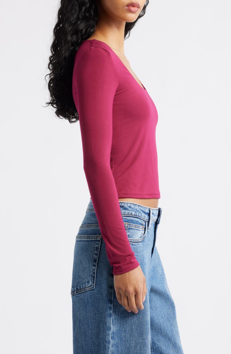 BP. Long Sleeve Square Neck T-Shirt, Alternate, color, Burgundy Beet