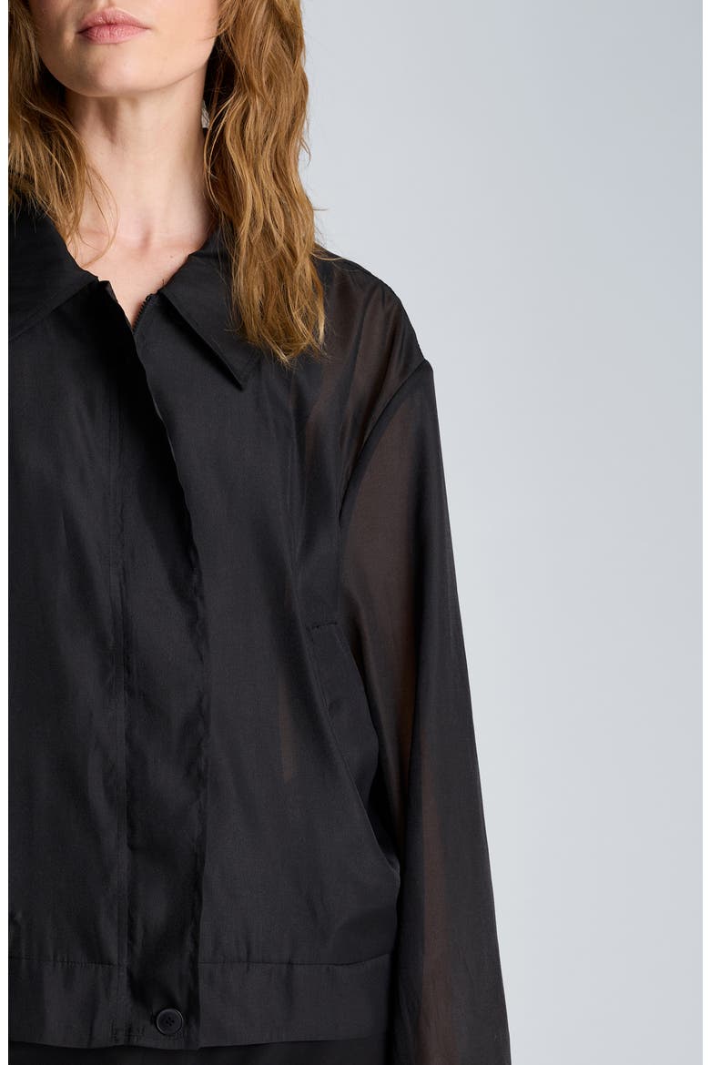 Sheer Sleeve Bomber Jacket, Alternate, color, BLACK