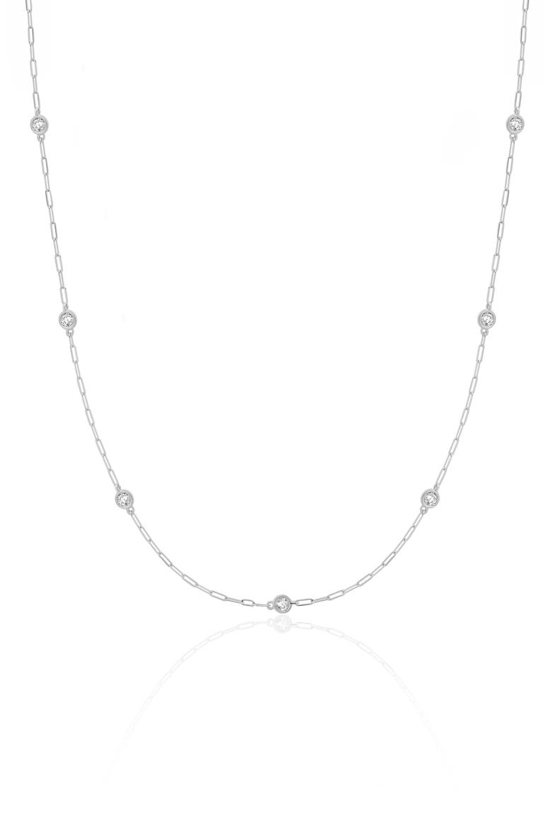 Aura Cubic Zirconia Station Necklace, Main, color, PURE PLATINUM/ CLEAR STONE