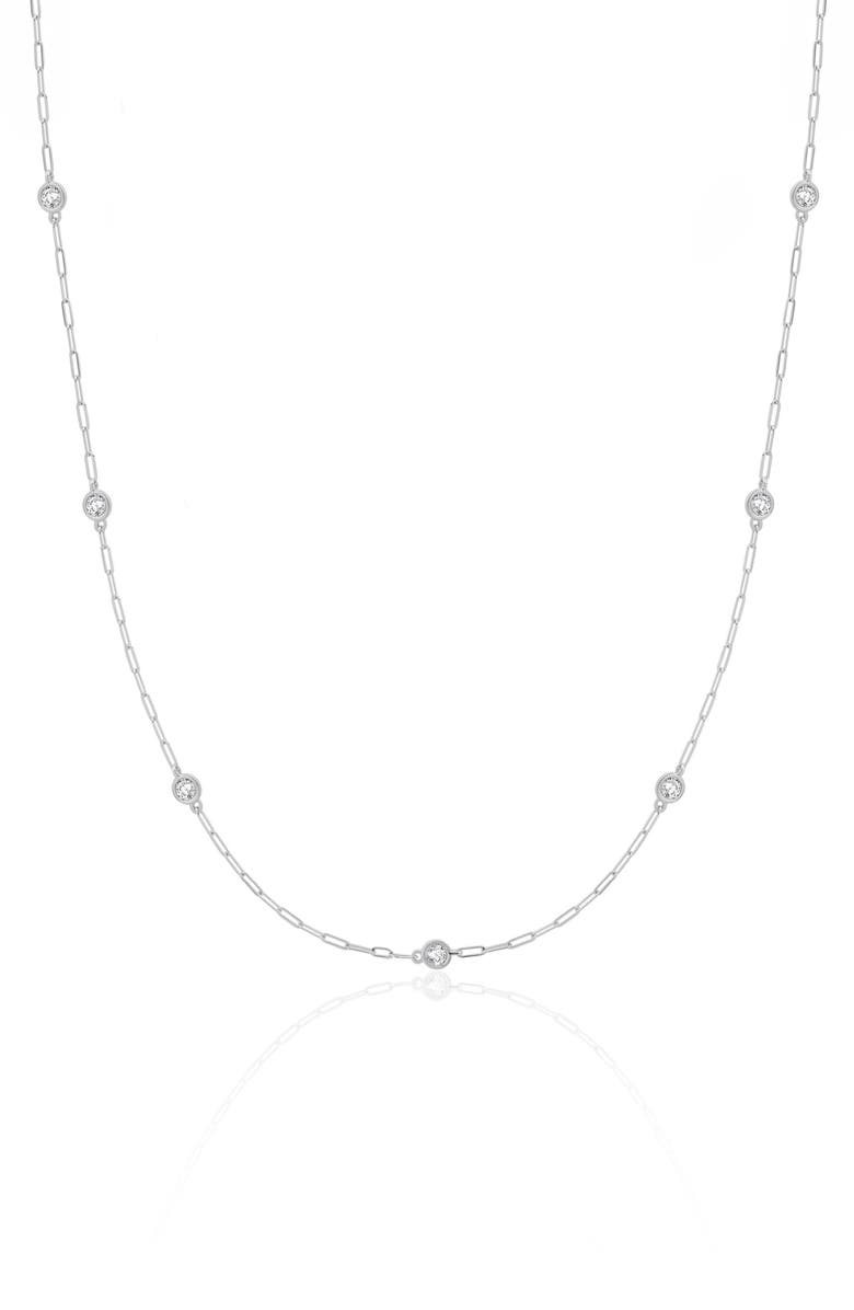 Crislu Aura Cubic Zirconia Station Necklace, Main, color, Pure Platinum/ Clear Stone
