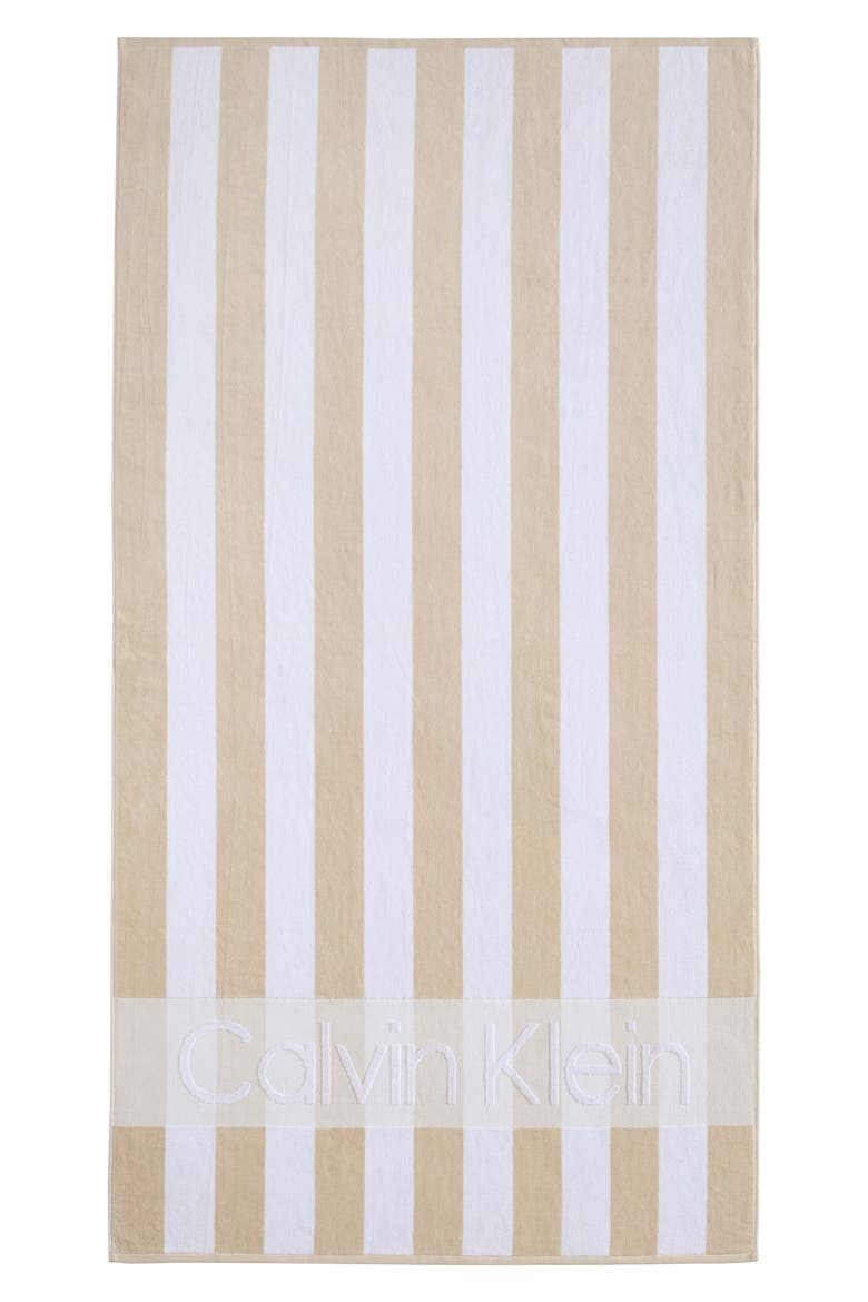 Beach Stripe Logo Towel, Alternate, color, BEIGE WHITE
