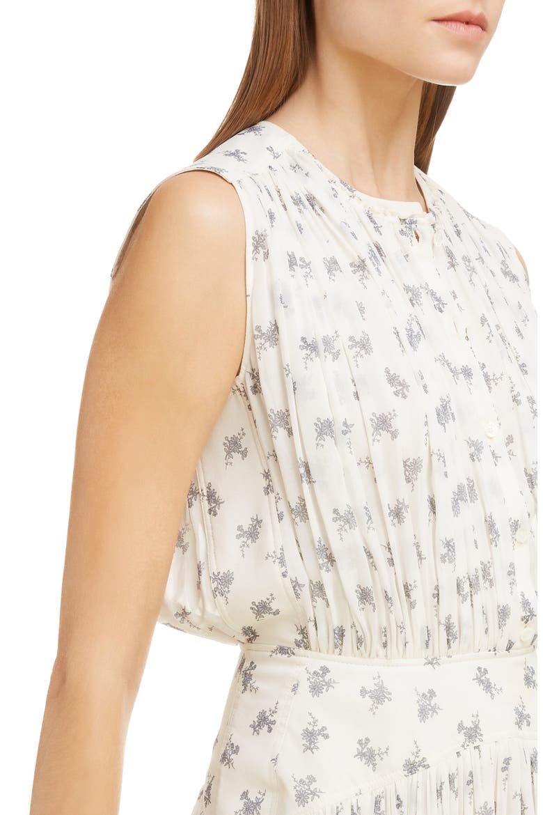 Gathered Floral Silk Georgette Minidress, Alternate, color, WHITE - GREY 1