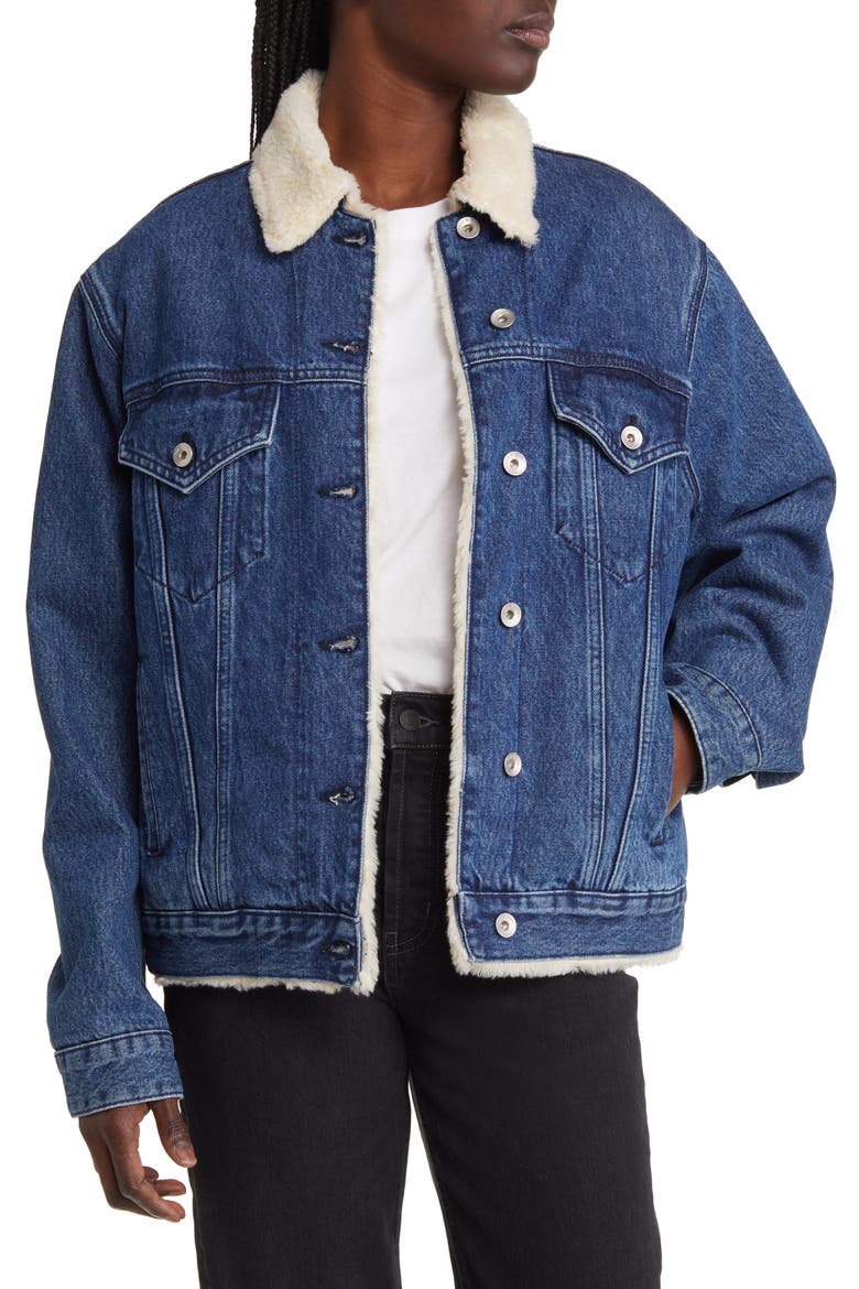 Faux Shearling Lined Oversize Denim Jacket, Main, color, GATES