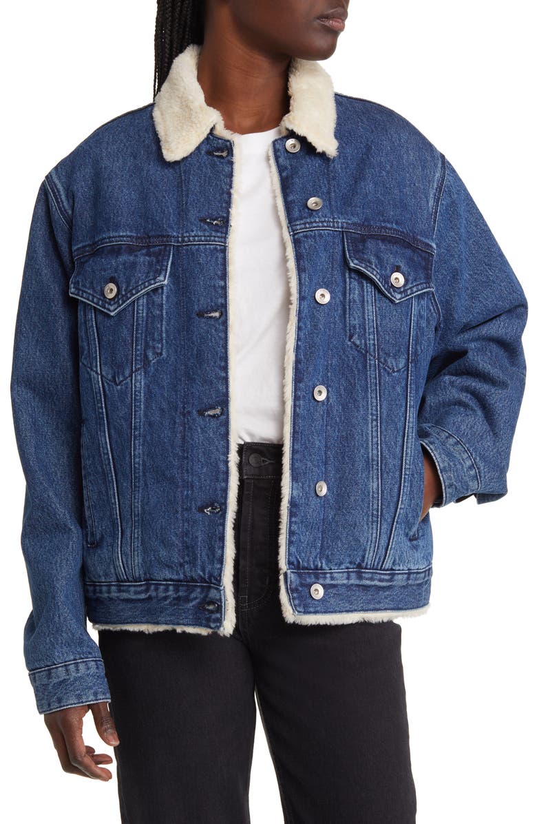 rag & bone Faux Shearling Lined Oversize Denim Jacket, Main, color, 