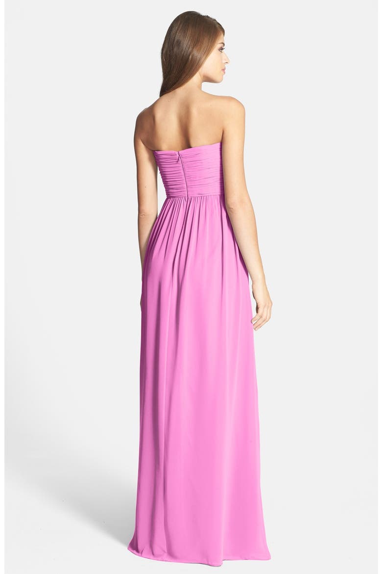'Stephanie' Strapless Ruched Chiffon Gown, Alternate, color, RADIANT ORCHID