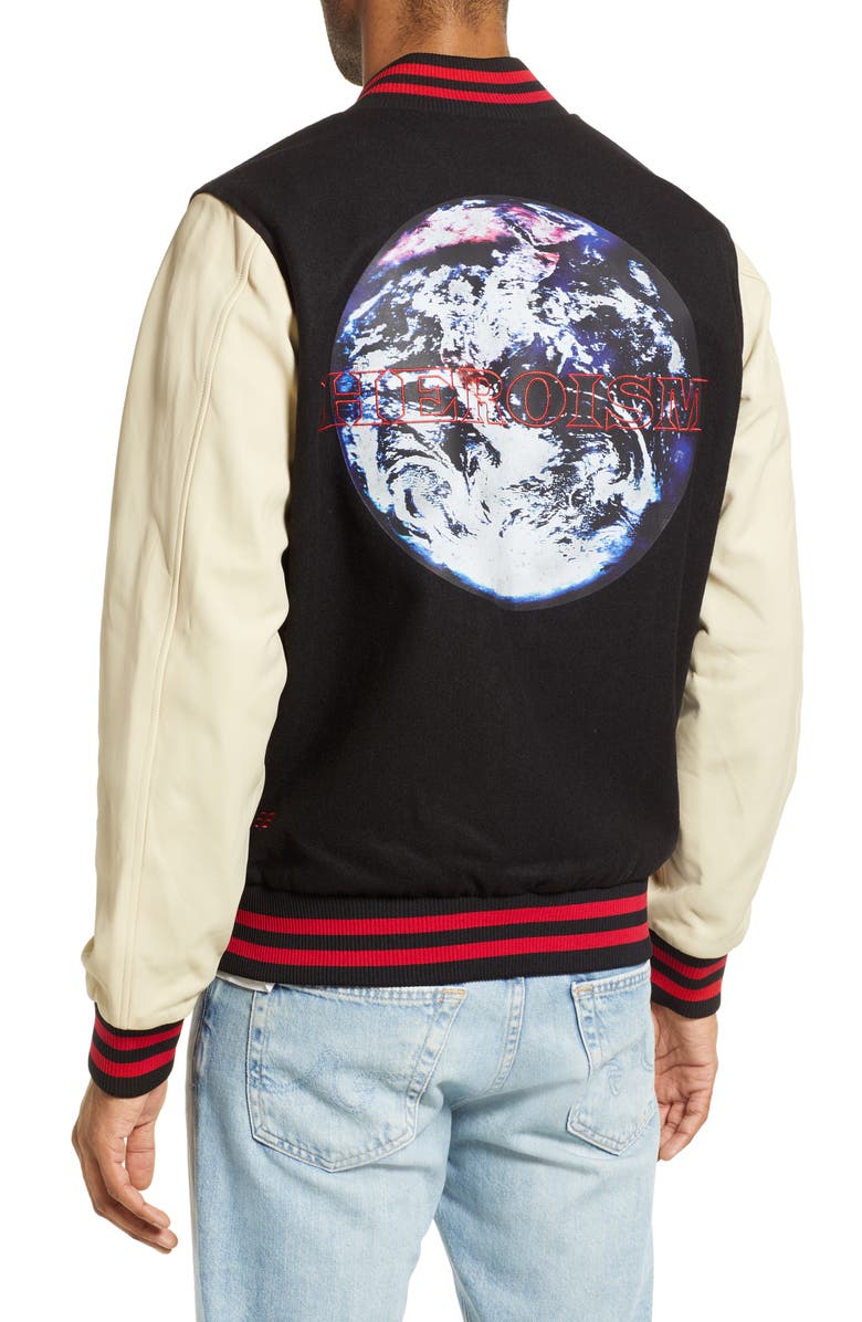 Ksubi Globe Wool Blend & Leather Bomber Jacket, Alternate, color, 