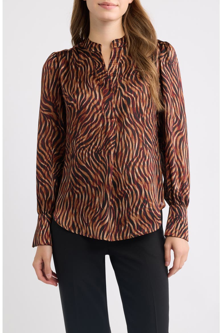 Pleat Front Split Neck Top, Main, color, BAROLO MULTI