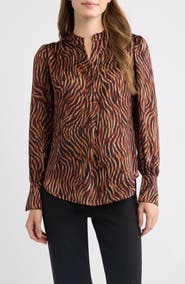 Anne Klein Pleat Front Split Neck Top