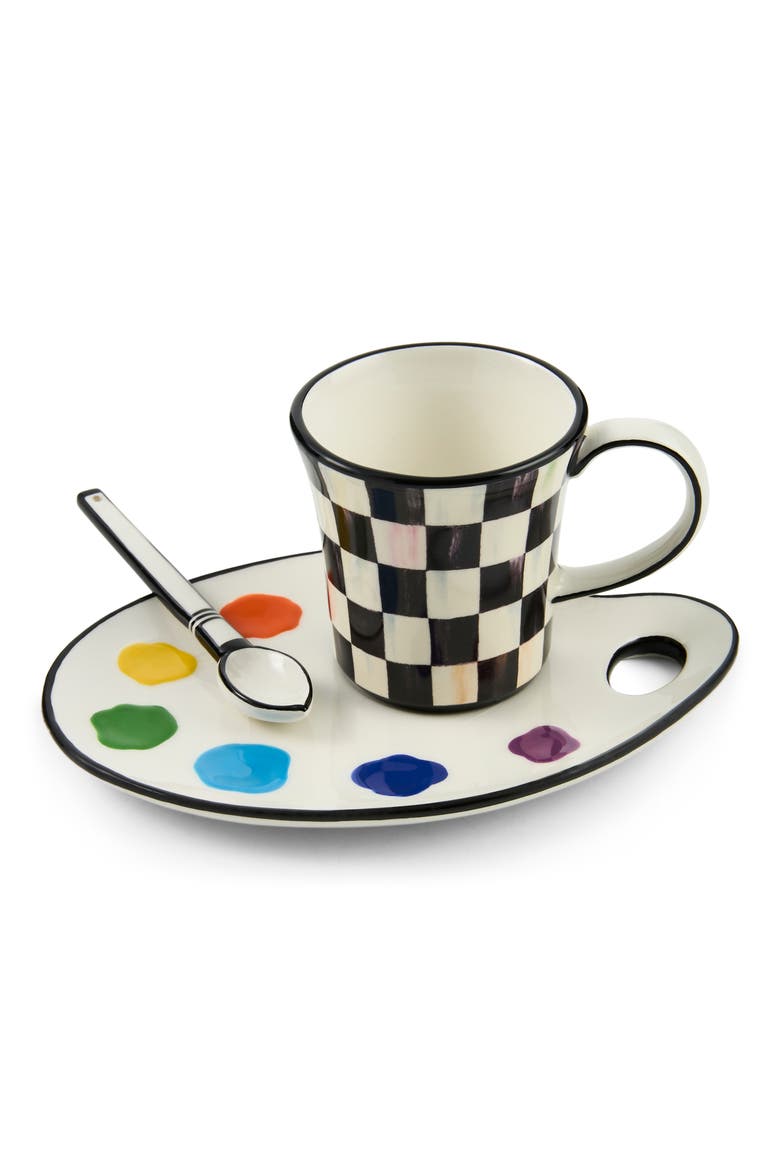 Artist Palette Mug & Saucer Set, Main, color, BLACK
