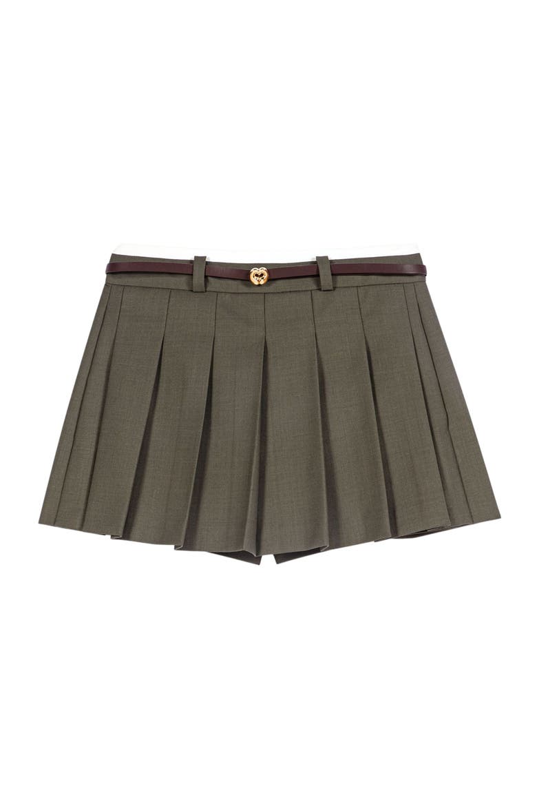 Pleated skirt-effect shorts, Alternate, color, Khaki