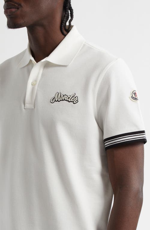 Moncler Logo Embroidered Cotton Polo In Silk White